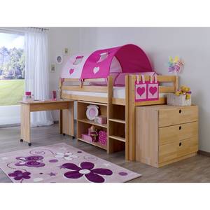 Spielbett Alex Buche massiv / Baumwolle - Buche / Pink