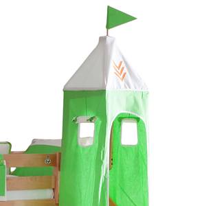 Spielbett Alex Buche massiv klar lackiert - Inklusive Rutsche, Turm & Textilset in Grün/Beige