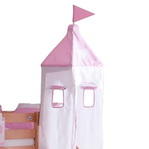 Spielbett Alex Buche massiv klar lackiert - Inklusive Rutsche, Turm & Textilset in Weiß/Rosa