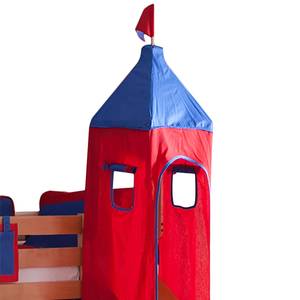 Spielbett Alex Buche massiv natur lackiert - Inklusive Rutsche, Turm & Textilset in Blau/Rot