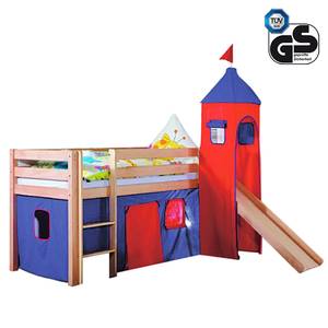 Kinderbed Alex houtkleurig - rondom beveiligd - blauw/rood