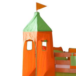 Letto per bambini Eliyas Legno massello di faggio - Con scivolo, torre e accessori in tessuto in verde/arancione