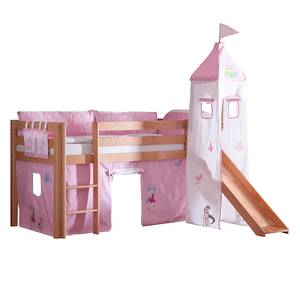 Spielbett Alex mit Rutsche, Vorhang, Turm und Tasche - Buche natur/Textil Princess