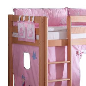 Spielbett Alex mit Rutsche, Vorhang, Turm und Tasche - Buche natur/Textil Princess