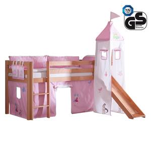 Spielbett Alex mit Rutsche, Vorhang, Turm und Tasche - Buche natur/Textil Princess