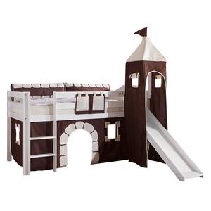 Spielbett Alex mit Rutsche, Vorhang, Turm und Tasche - Buche weiß/Textil Burg