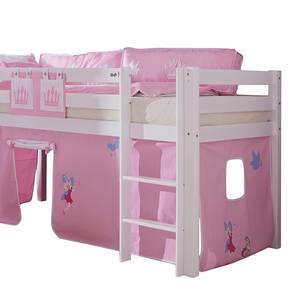 Spielbett Alex mit Rutsche, Vorhang, Turm und Tasche - Buche weiß/Textil Princess