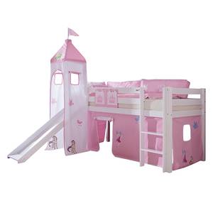 Spielbett Alex mit Rutsche, Vorhang, Turm und Tasche Buche weiß/Textil Princess