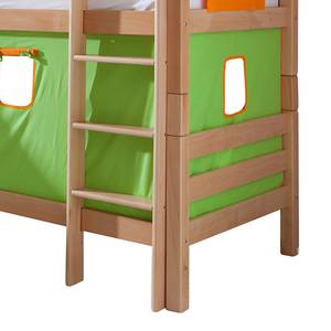 Letto per bambini Beni Legno massello di faggio - Laccato al naturale/Tessuto verde-arancione - Con scivolo, scaffale, tunnel e taschino