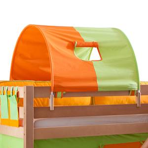 Letto per bambini Eliyas Legno massello di faggio naturale laccato con scivolo e guarnizioni in tessuto verde arancione