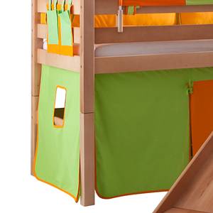 Letto per bambini Eliyas Legno massello di faggio naturale laccato con scivolo e guarnizioni in tessuto verde arancione