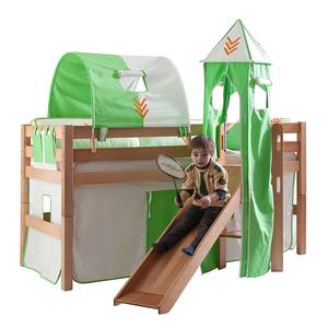 Spielbett Eliyas mit Rutsche, Vorhang, Tunnel, Turm und Tasche - Buche natur/Textil Indianer