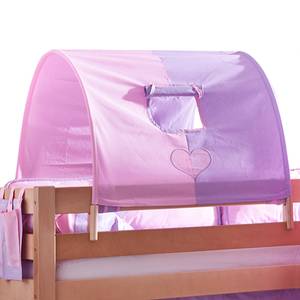 Spielbett Eliyas mit Rutsche, Vorhang, Tunnel, Turm und Tasche Buche natur/Textil purple-rosa-herz