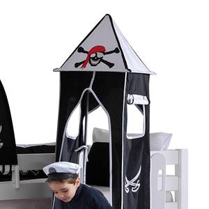Spielbett Eliyas mit Rutsche, Vorhang, Tunnel, Turm und Tasche - Buche weiß/Textil Pirat