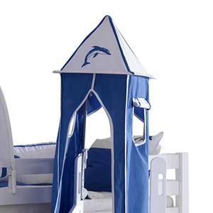 Spielbett Eliyas mit Rutsche, Vorhang, Tunnel, Turm und Tasche - Buche Weiß/Textil Weiß-delfin