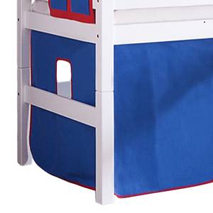 Spielbett Eliyas mit Rutsche, Vorhang, Tunnel und Tasche - Buche weiß/Textil blau-rot