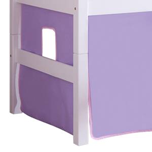 Spielbett Eliyas mit Rutsche, Vorhang, Tunnel und Tasche - Buche weiß/Textil purple-rosa-herz