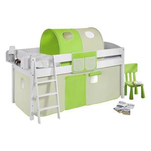 Spielbett IDA 4105 Grün Beige Teilbares Systemhochbett LILOKIDS - mit Vorhang - weiß