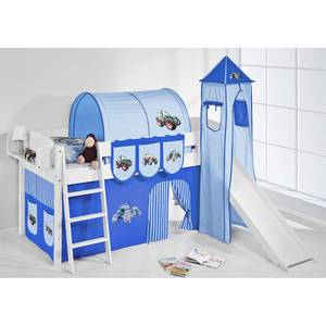 Spielbett IDA 4105 Trecker Blau Teilbares Systemhochbett LILOKIDS - mit Turm und Rutsche inkl. Vorhang - weiß