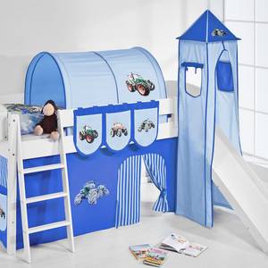 Spielbett IDA 4105 Trecker Blau Teilbares Systemhochbett LILOKIDS - mit Turm und Rutsche inkl. Vorhang - weiß