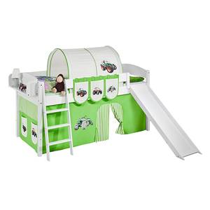 Spielbett IDA 4105 Trecker Grün Teilbares Systemhochbett LILOKIDS - mit Rutsche und Vorhang - weiß