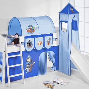 Spielbett IDA 4106 Pirat Blau Teilbares Systemhochbett LILOKIDS - mit Turm und Rutsche inkl. Vorhang - weiß