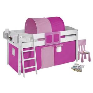 Spielbett IDA- Kiefer massiv Weiß/Rosa-Pink - mit Turm und Rutsche