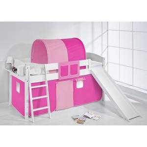 Spielbett IDA- Kiefer massiv Weiß/Rosa-Pink - mit Rutsche
