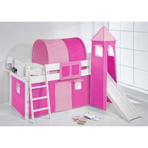 Spielbett IDA- Kiefer massiv Weiß/Rosa-Pink - mit Turm und Rutsche