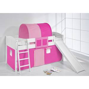 Spielbett IDA Kiefer massiv - Weiß/Rosa-Rosa - mit Rutsche