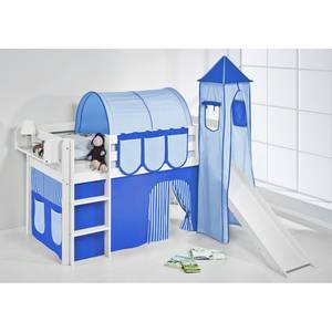 Spielbett JELLE Blau Hochbett LILOKIDS - mit Turm und Rutsche und Vorhang - weiß - 90 x 190 cm
