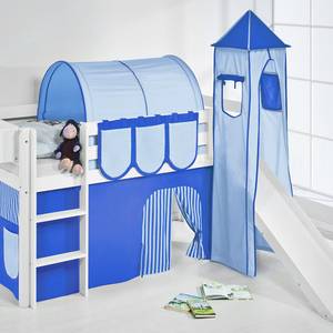 Spielbett JELLE Blau Hochbett LILOKIDS - mit Turm und Rutsche und Vorhang - weiß - 90 x 190 cm