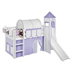 Spielbett JELLE Lila Beige Hochbett LILOKIDS - mit Turm und Rutsche und Vorhang - weiß