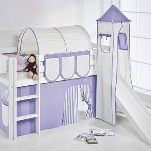 Spielbett JELLE Lila Beige Hochbett LILOKIDS - mit Turm und Rutsche und Vorhang - weiß