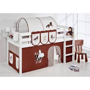 Spielbett JELLE Pferde Braun Hochbett LILOKIDS - mit Vorhang - weiß - 90 x 190 cm