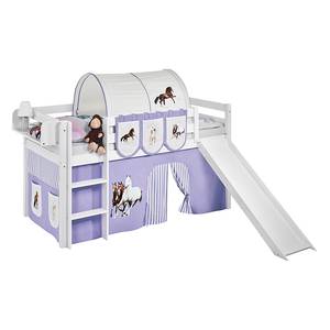 Spielbett JELLE Pferde Lila Hochbett LILOKIDS - mit Rutsche und Vorhang - weiß - 90 x 190 cm