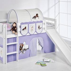 Spielbett JELLE Pferde Lila Hochbett LILOKIDS - mit Rutsche und Vorhang - weiß - 90 x 190 cm