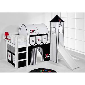 Spielbett JELLE Pirat Schwarz Hochbett LILOKIDS - mit Turm und Rutsche und Vorhang - weiß - 90 x 190 cm