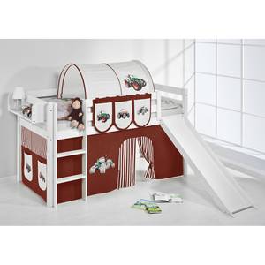 Spielbett JELLE Trecker Braun Hochbett LILOKIDS - mit Rutsche und Vorhang - weiß - 90 x 190 cm