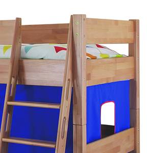 Spielbett Kim Buche massiv - Natur lackiert - mit Rutsche, Turm und Textilset in blau/rot