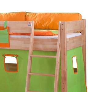 Spielbett Kim Buche massiv - Natur lackiert - mit Rutsche, Turm und Textilset in Grün/Orange