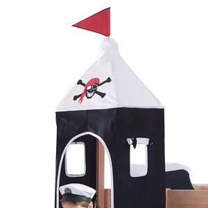 Letto per bambini Kim Legno massello di faggio laccato - Con scivolo, torre e set di accessori in tessuto in bianco/Nero