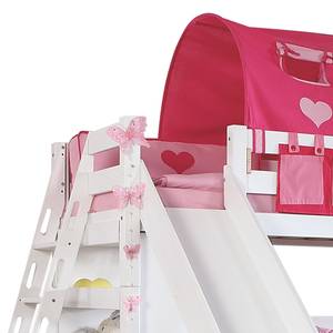 Letto per bambini Sky Legno massello di faggio Laccato bianco con scivolo, scaffale, tunnel e taschini Con