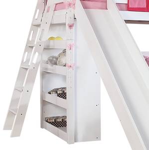 Spielbett Sky Buche massiv - Weiß lackiert - mit Rutsche, Regal, Tunnel und Tasche