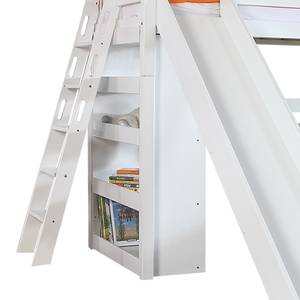 Letto per bambini Sky Con scivolo, scaffale, tunnel e borse Legno massello di faggio bianco/Tessuti verdi arancioni