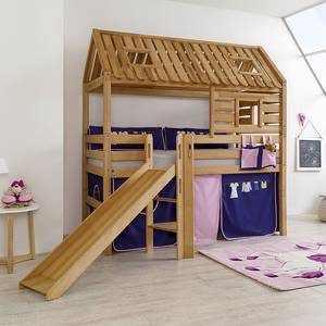 Spielbett Tom´s Hütte (mit Rutsche) Buche massiv/Textil - Geölt/Kleider