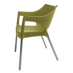 Chaises empilables Pole (lot de 2) Plastique / Aluminium - Vert olive / Couleur chrome