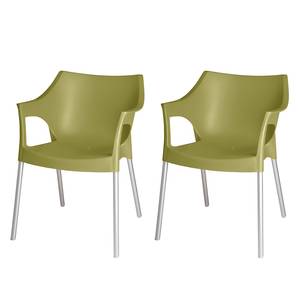 Sedia impilabile Pole (in set da 2) Materiale sintetico/Alluminio verde oliva/Colori cromati