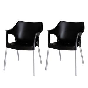 Chaises empilables Pole (lot de 2) Plastique / Aluminium - Noir / Aluminium