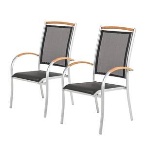 Chaises empilables Varu (lot de 2) Aluminium argenté / Textile noir